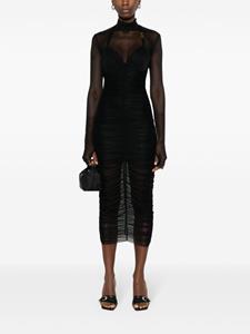 Versace Jeans Couture Gesmockte mesh midi-jurk - Zwart