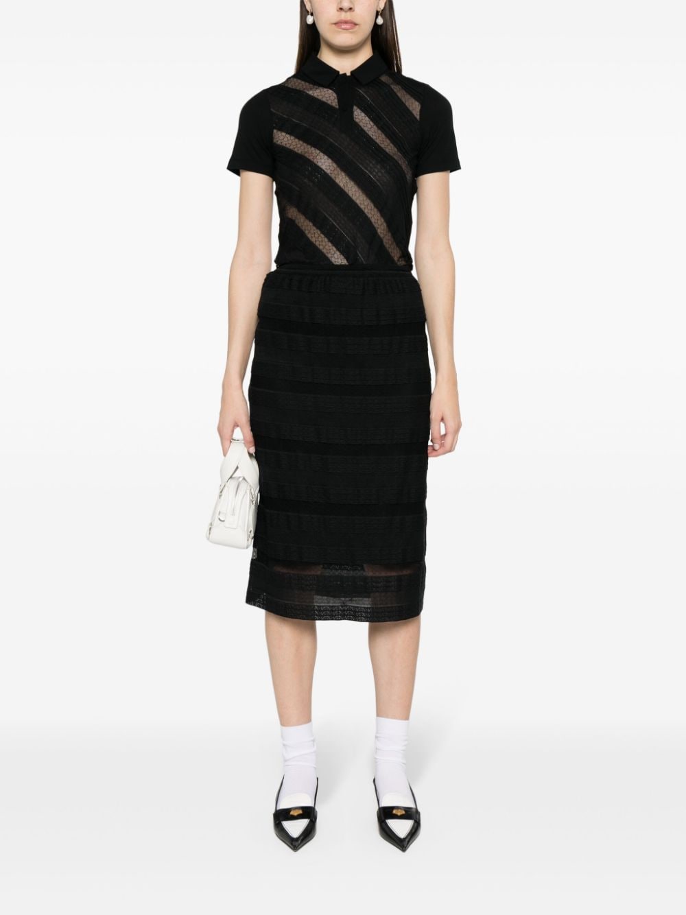 Nº21 striped lace midi skirt - Zwart