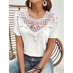 Light in the box Dames Blouse Kant Wit Korte mouw Vierkante hals Zomer