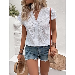 Light in the box Dames Blouse Wit Korte mouw Vierkante hals Zomer