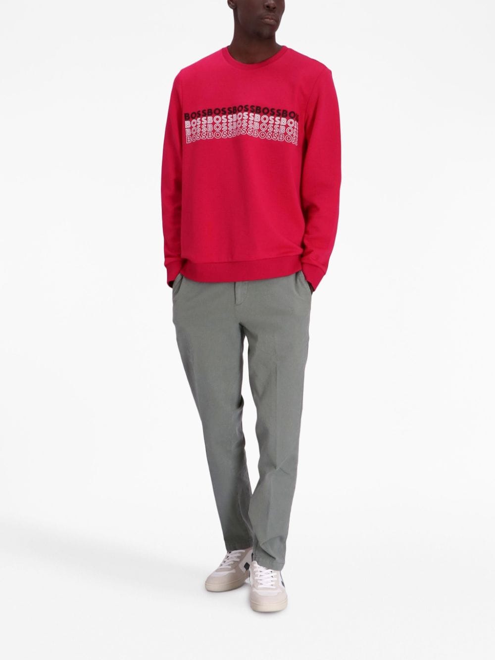 BOSS Sweater met geborduurd logo - Rood