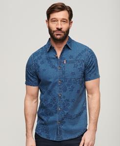 Superdry Mannen Vintage Loom Overhemd met Korte Mouwen Donkerblauw