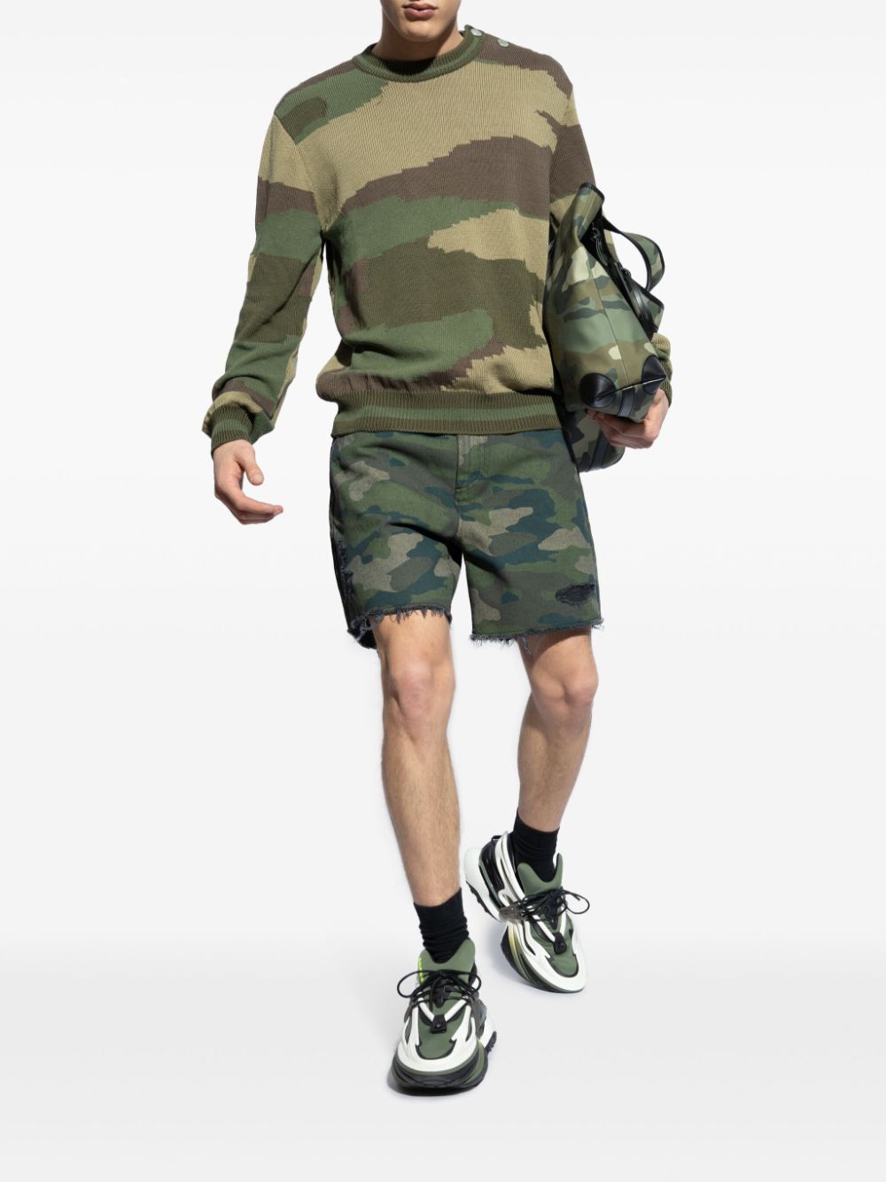 Balmain camouflage-pattern cotton jumper - Groen