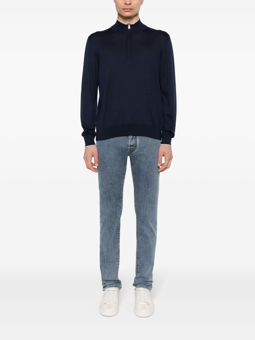 Fay zip-up knitted pullover - Blauw