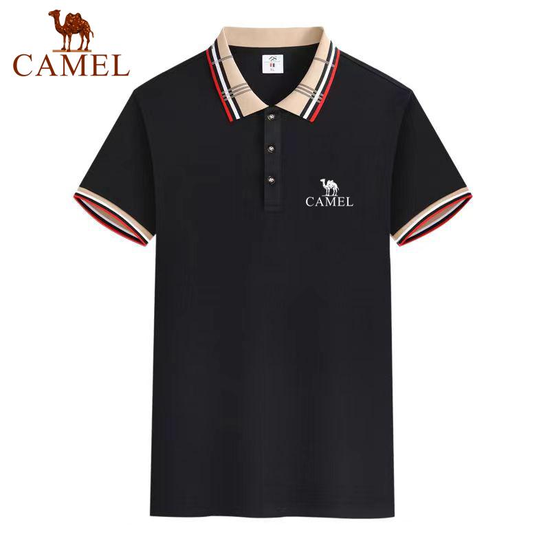 Camel Men's Embroidered Short Sleeved Polo Shirt with Lapel Collar Summer Breathable Casual Top Fashionable Jacquard Collar Temperament Shirt