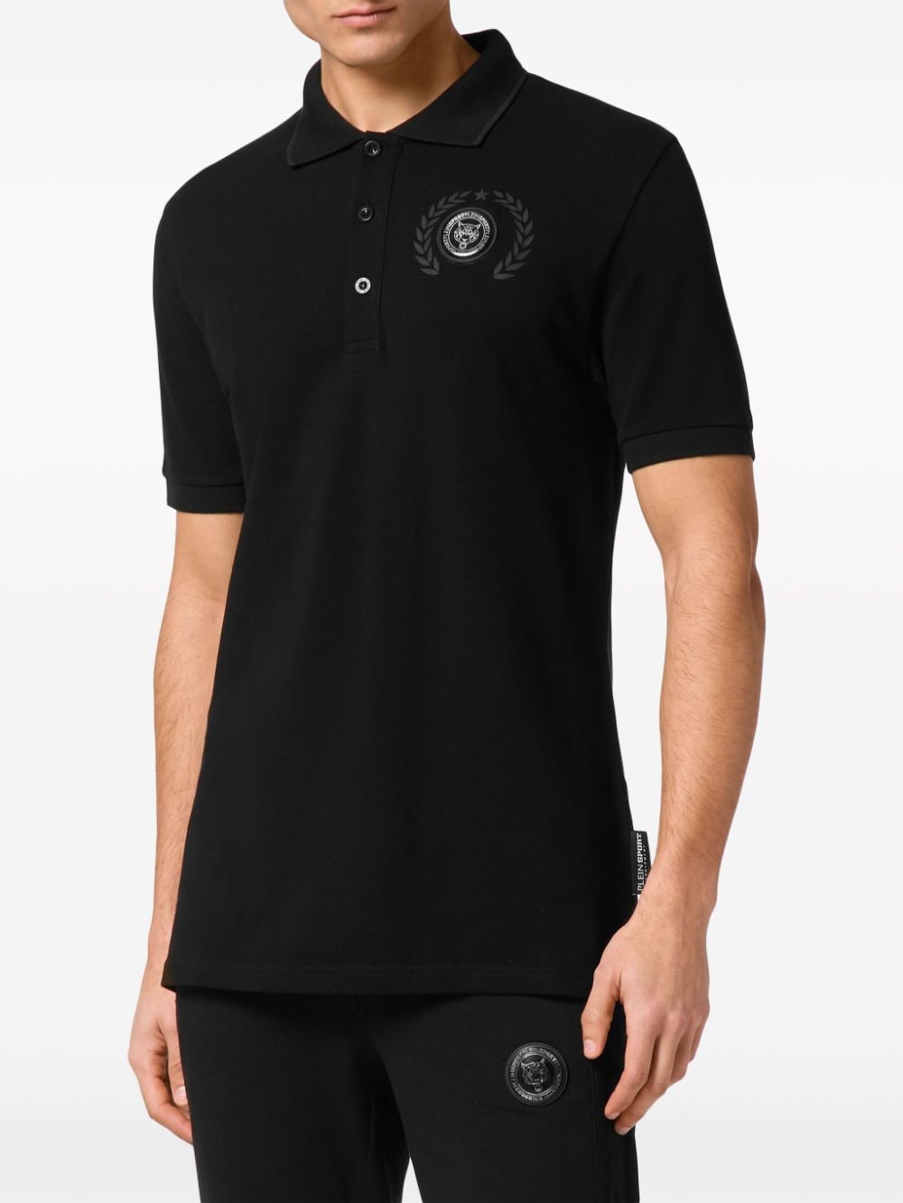 Plein Sport Carbon Tiger-print cotton polo shirt - Zwart