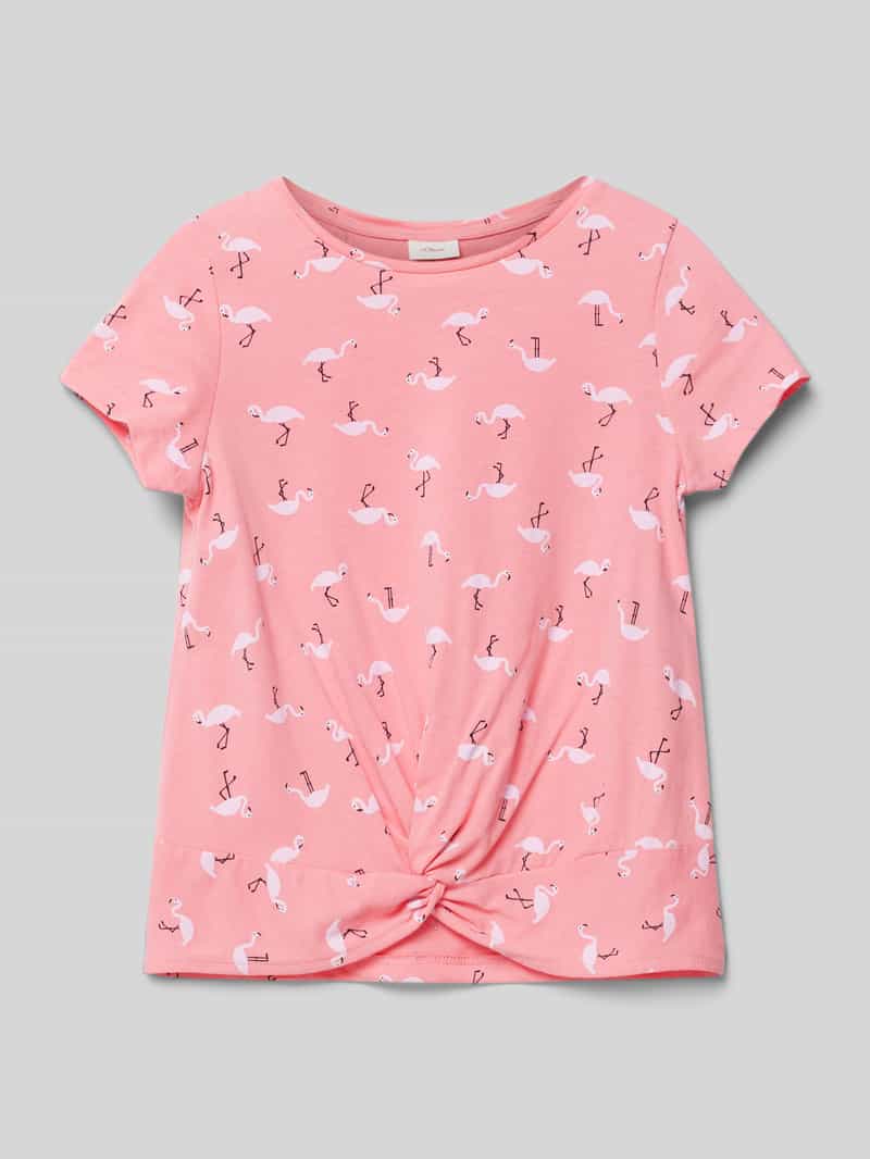 S.OLIVER CASUAL T-shirt met all-over motiefprint en knoopdetail