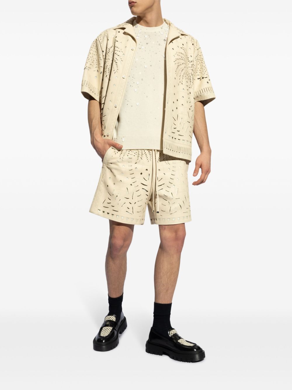AMIRI cut-out detailed leather shorts - Beige