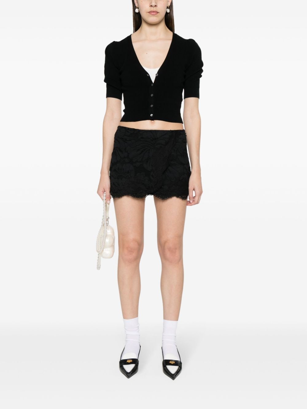 Nº21 floral-lace mini skirt - Zwart