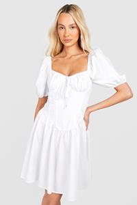 Boohoo Tall Woven Puff Sleeve Milkmaid Mini Dress, White