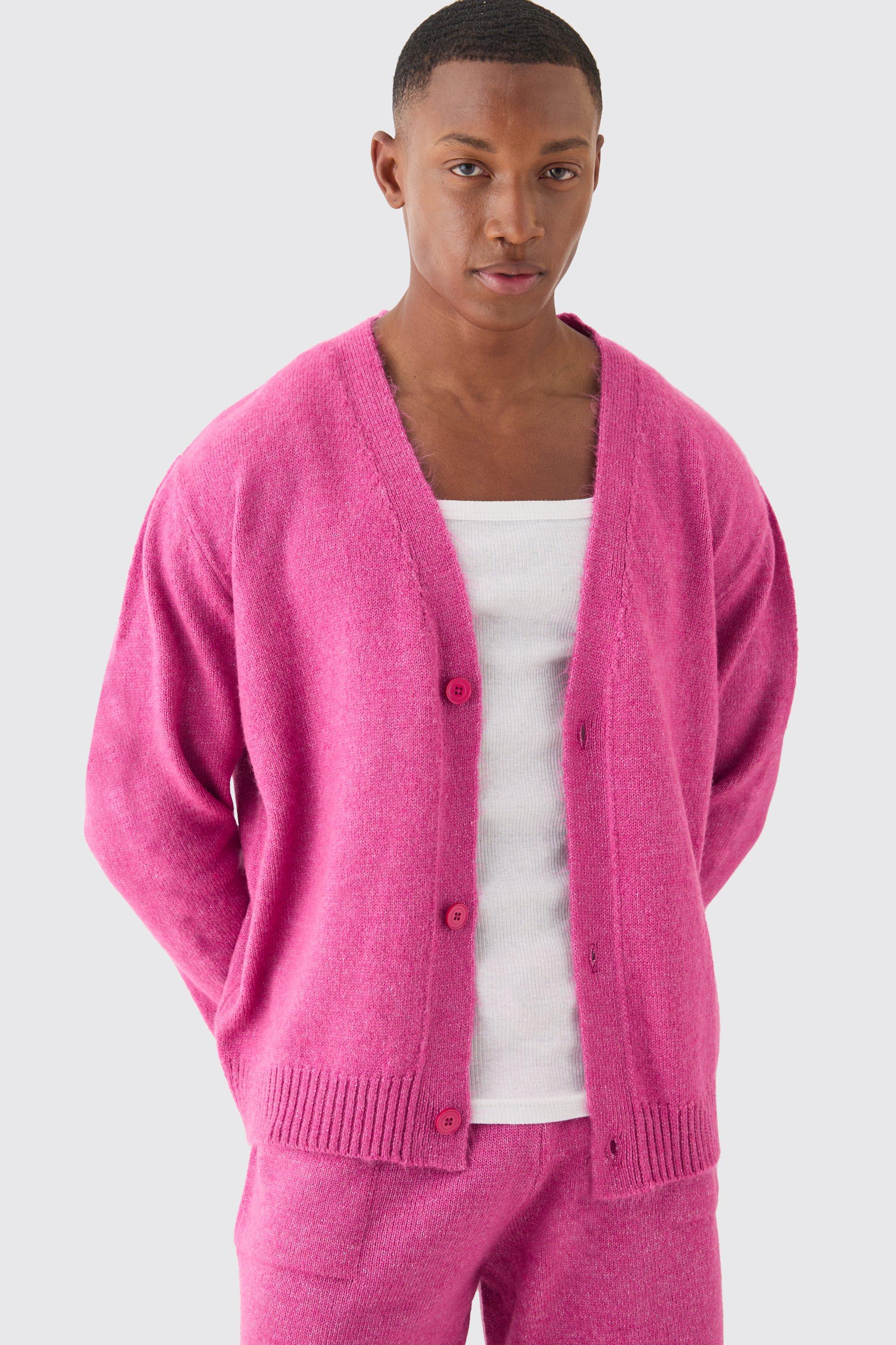 Boohoo Boxy Brushed Knit Cardigan In Dark Pink, Dark Pink