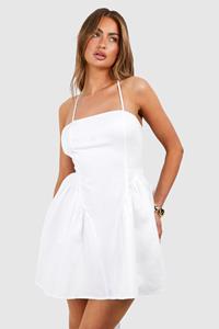 Boohoo Cotton Bow Back Mini Dress, White