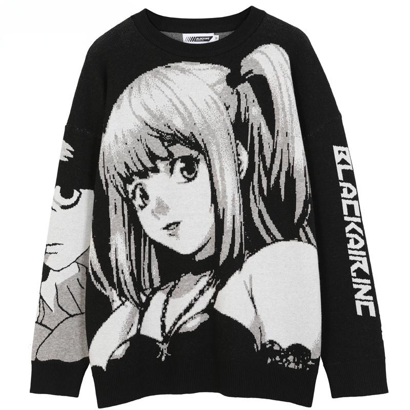 NICE2CU Heren hiphop streetwear harajuku death note trui retro Japanse stijl anime meisje gebreide trui herfst trui