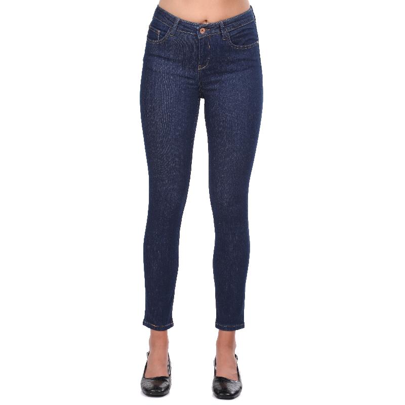 Blue White Blauw-witte donkere jeansbroek voor dames met middentaille