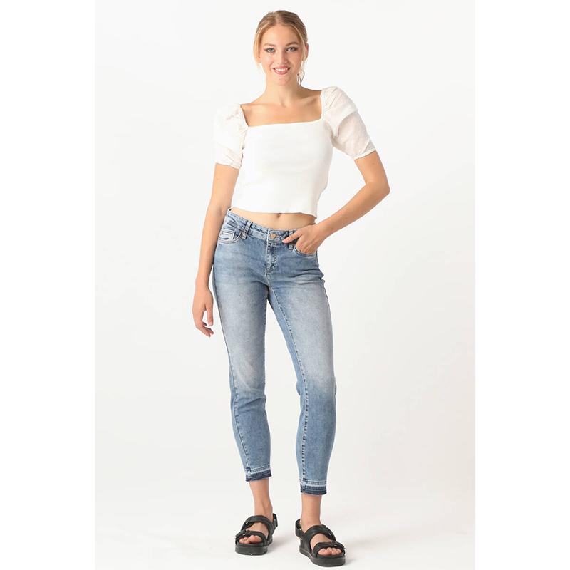 Blue White Slim-fit jeansbroek voor dames met patroon