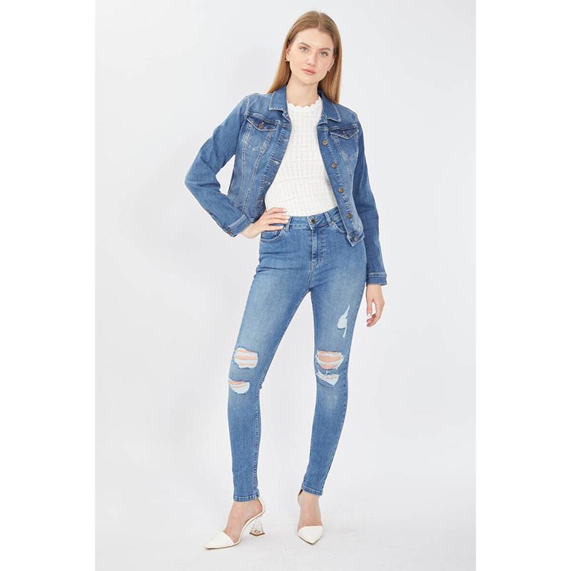Blue White Dames skinny fit hoge taille jeans pantoon blauw