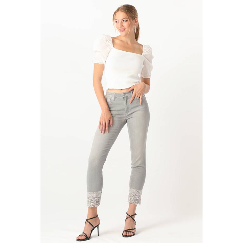 Blue White Jean-broek met patroon voor dames, grijs