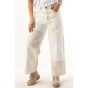 Banny Jeans Kadın Yüksek Bel Düğmeli Parçalı Jean Pantolon