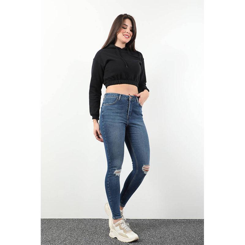 Blue White Skinny Fit Knee Ripped Lycra Jeans Blauw voor dames