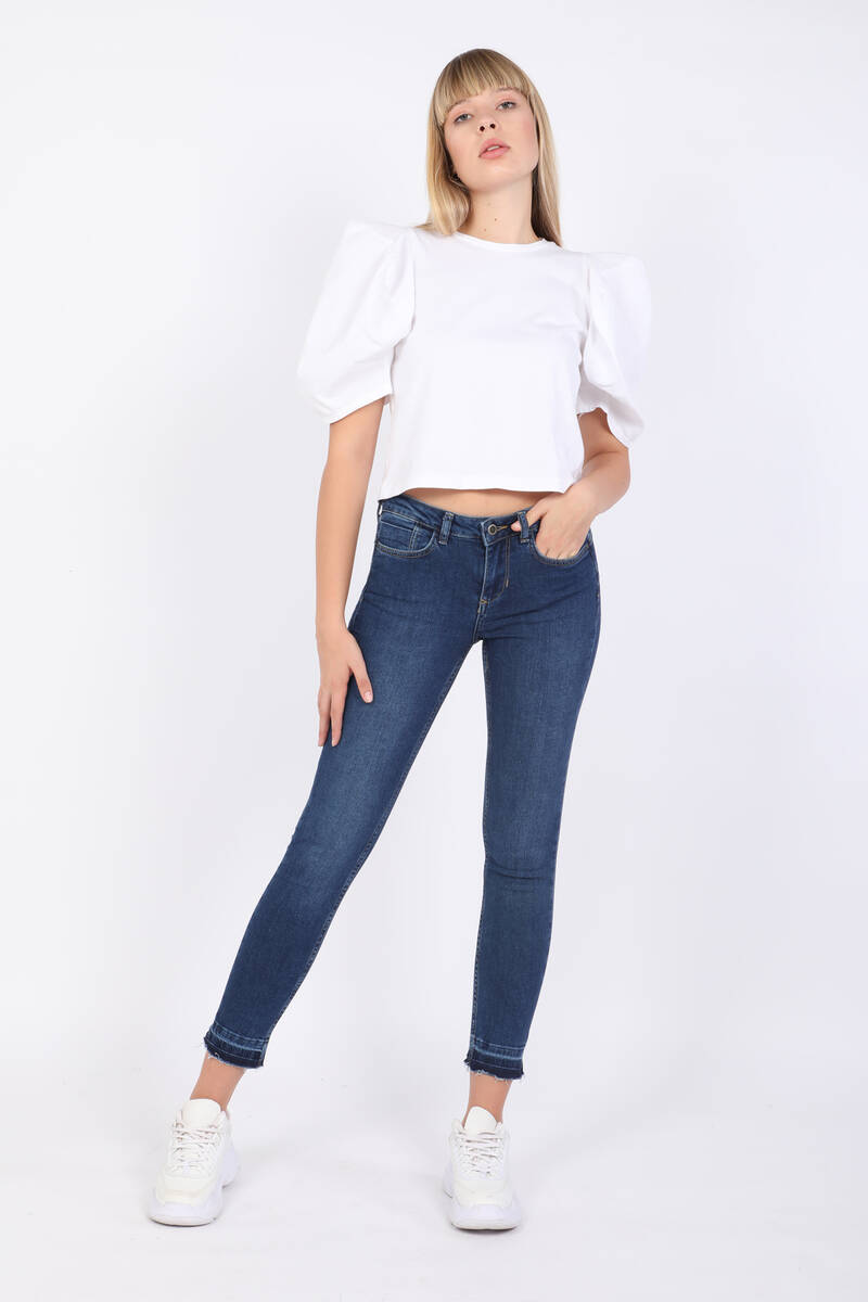 Blue White Cut-cut jeansbroek voor dames