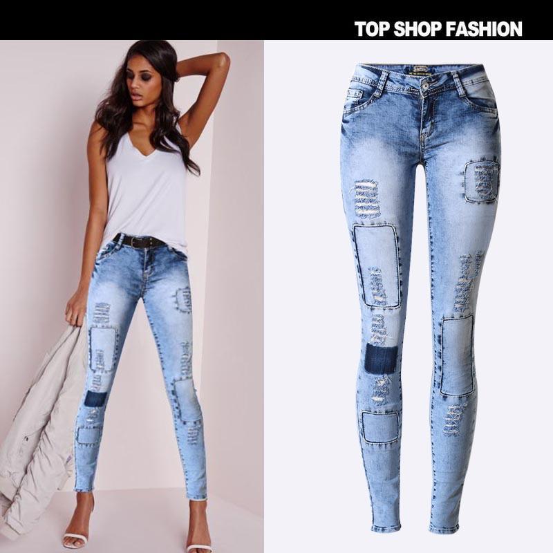 Fashion bag01 Katoenen denim maat gescheurde jeans Hoge taille Dames YG Hole Plus Fashion Skinny
