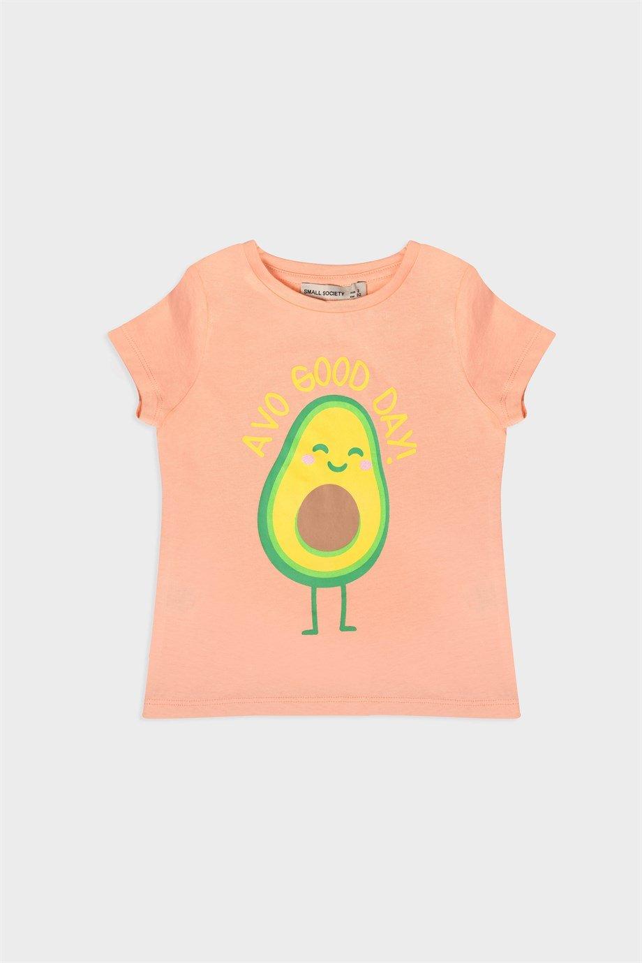 Small Society Zalm avocado bedrukt T-shirt voor meisje