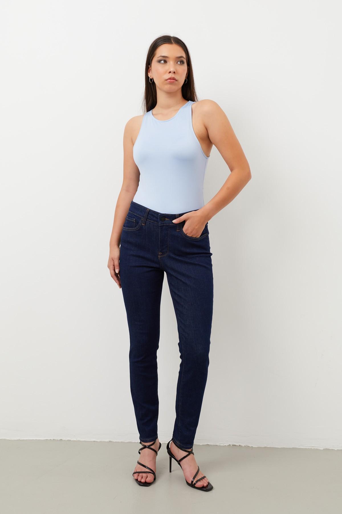 Blue White Lycra Rins Jean-broek voor dames met hoge taille