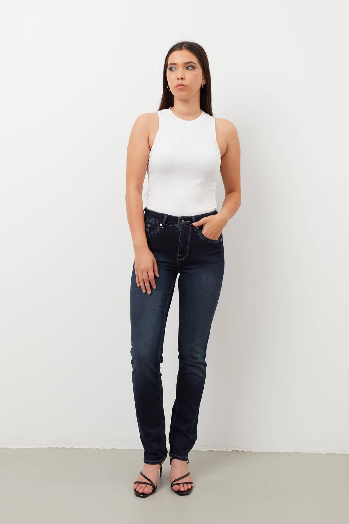 Banny Jeans Rechte jeansbroek van lycra voor dames, marineblauw