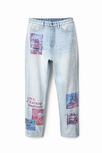 Desigual Straight cropped patch jeans - BLUE