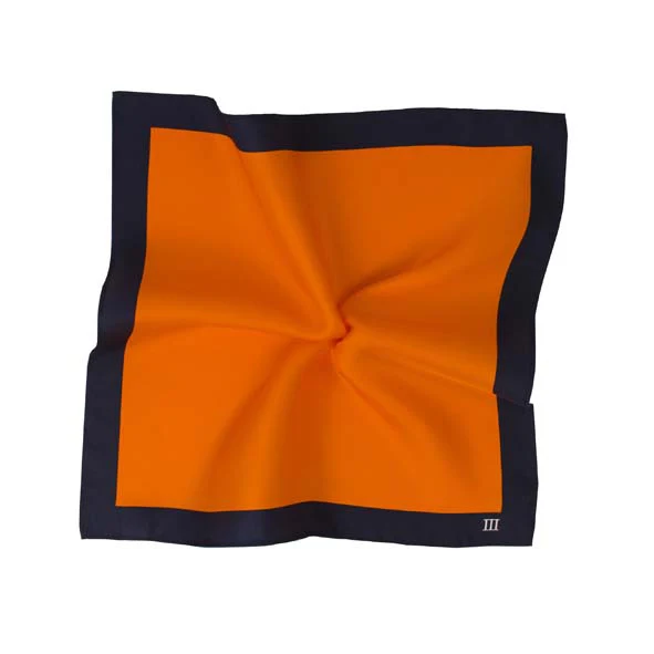 Tresanti Yves i zijden oranje pochet met navy rand |
