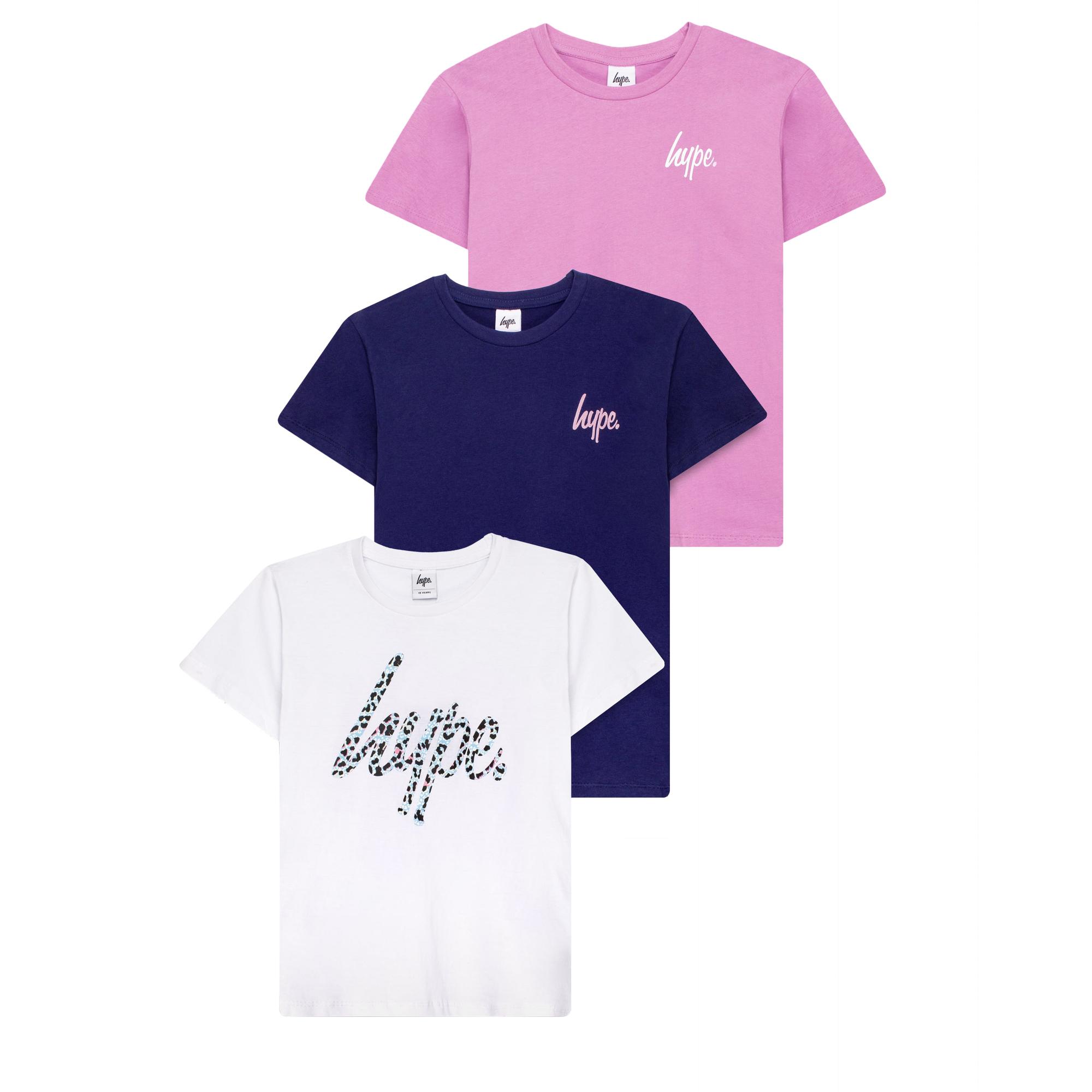 Hype T-shirtset met luipaardprint en logo voor meisjes (Pak van 3)