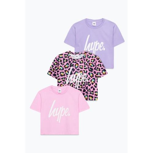 Hype Cropped T-shirt met luipaardprint voor meisjes (Pak van 3)