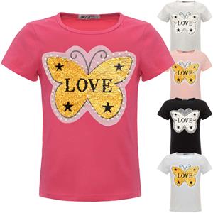 BEZLIT Mädchen Wende Pailletten T-Shirt mit Schmetterling und Kunstperlen