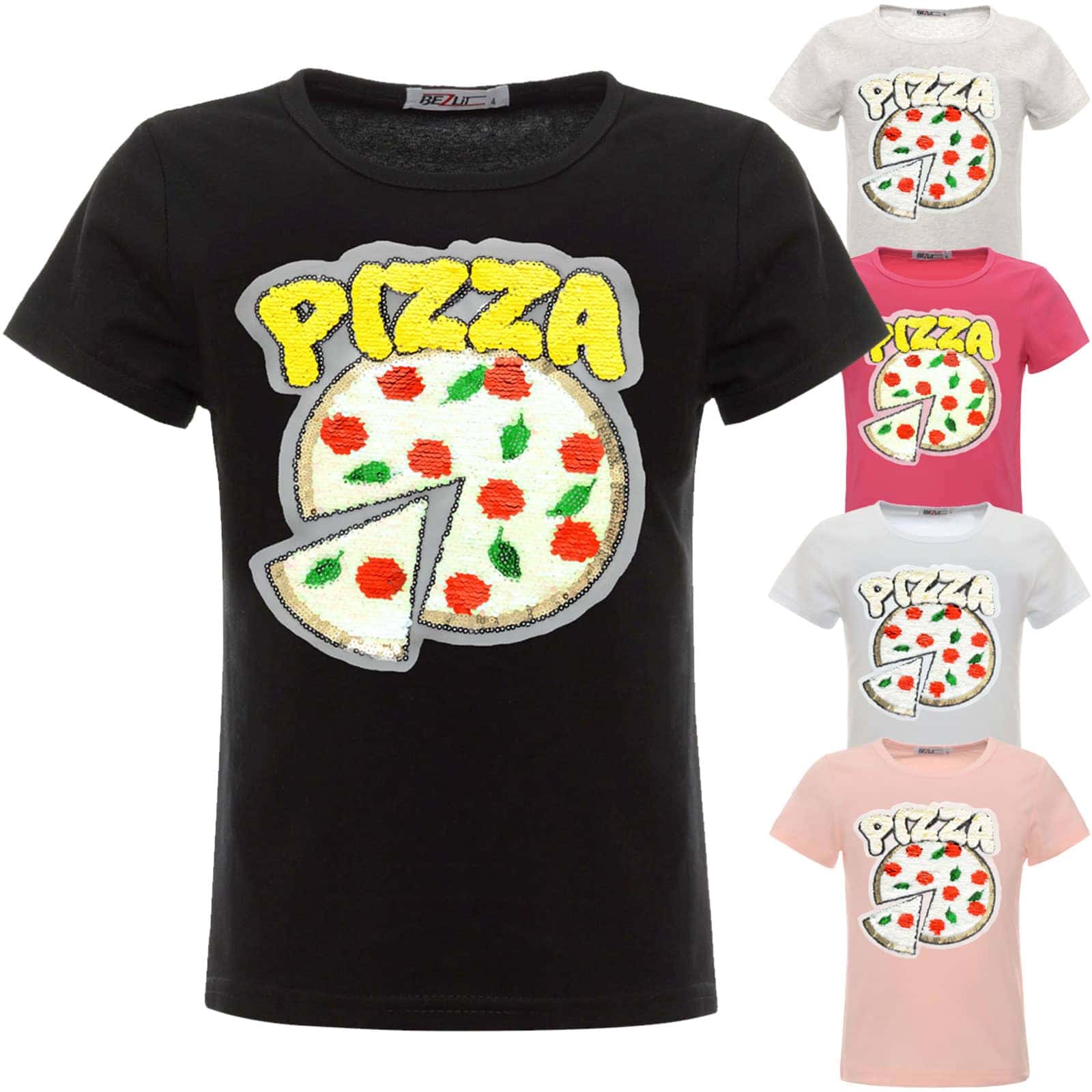 BEZLIT Mädchen Wende Pailletten T-Shirt mit einem PIZZA Motiv
