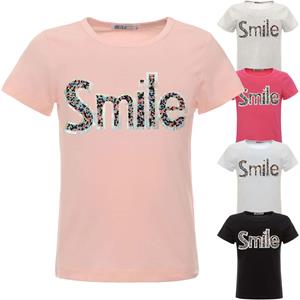 BEZLIT Mädchen Sommer Shirt mit Glitzersteinchen im Smile-Schriftzug