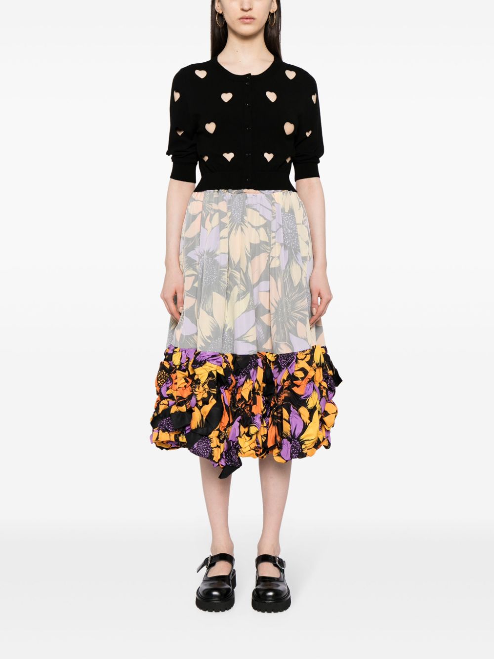 Comme Des Garçons floral-print midi skirt - Zwart