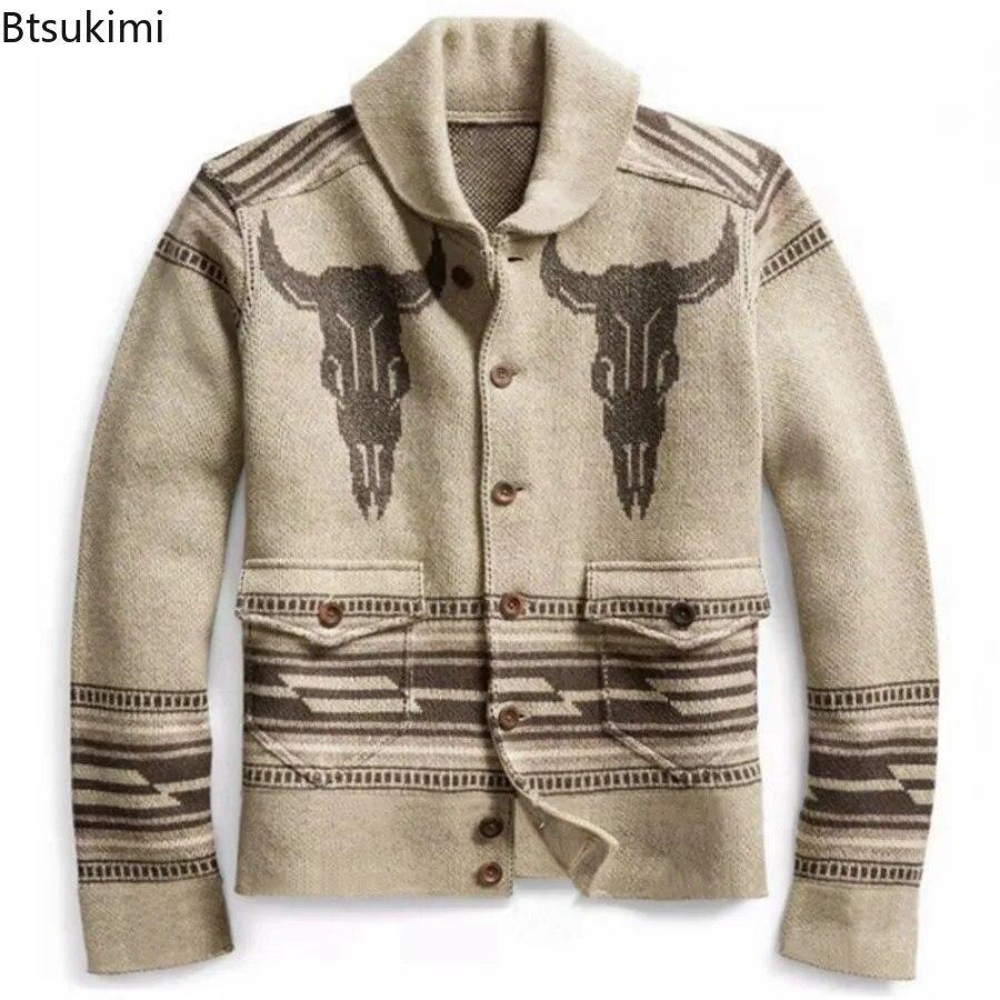 Boho berry Autumn Winter Men's Christmas Sweater Coat Thick Warm Sweater Cardigan Jumpers Zipper Coat with Pocket Men Knitted Sweater