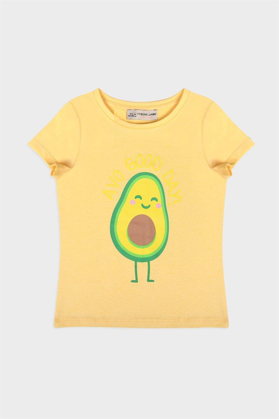 Small Society Yellow Avacado Printed T-Shirt for Girl