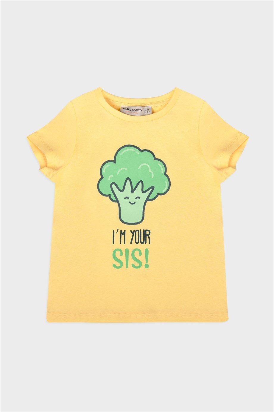 Small Society Yellow Broccoli Printed T-Shirt for Girl