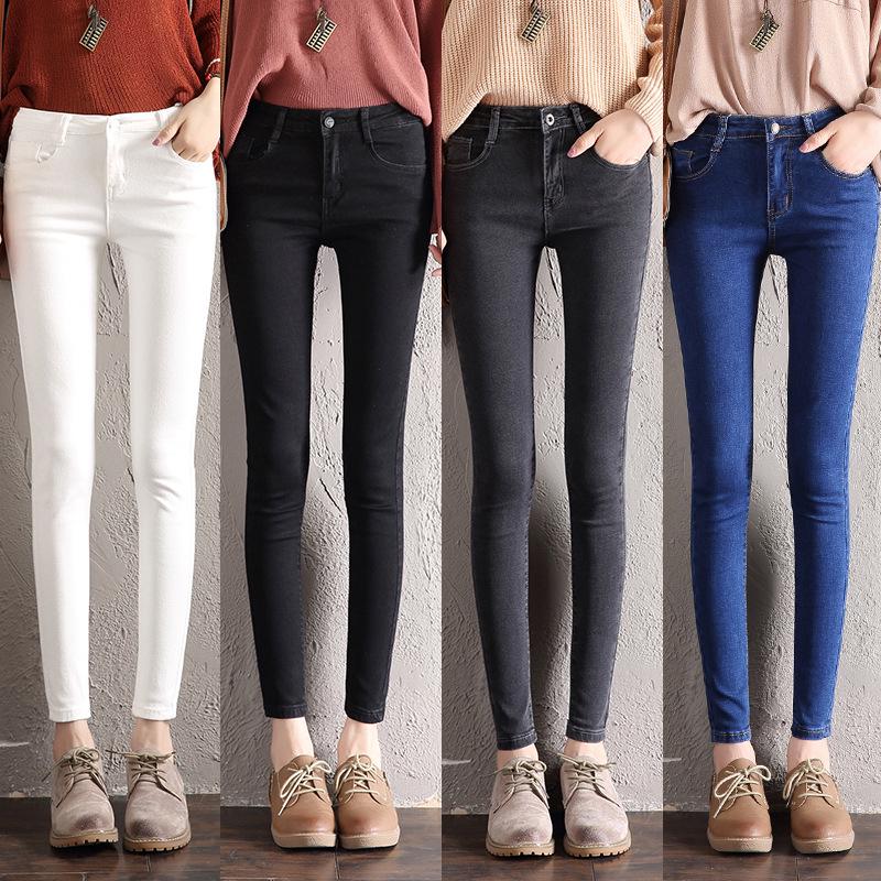 Zhuoneng Clothing High-waisted Jeans Female Spring New Elastic Slim Thin Small Feet Nine Points Grey Student Pencil Trousers
