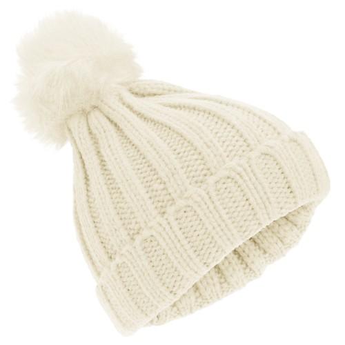 Universal Textiles Childrens Girls Rockjock Cable Knit Faux Fur Pom Pom Winter Beanie Hat