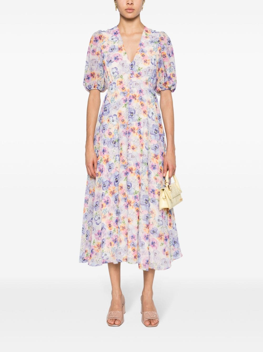 NISSA Midi-jurk met bloemenprint - Beige