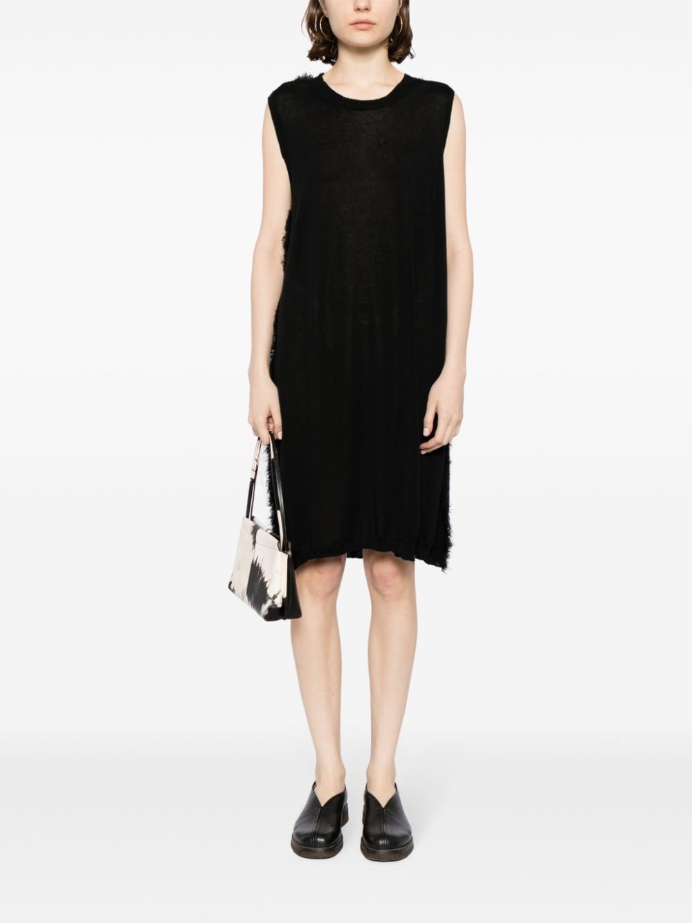 Uma Wang Mouwloze mini-jurk met franje - Zwart