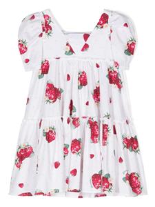 Monnalisa strawberry-print tiered dress - Wit