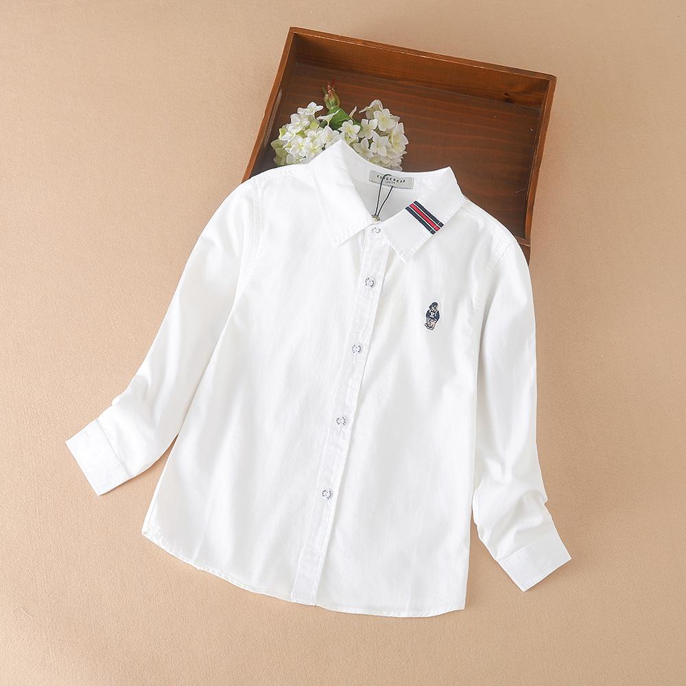 Kuyeebear Boys Long Sleeves White T-Shirt 2024 New Spring Autumn Children Turndown Collar Shirt Kids School Uniform Cotton Clothing