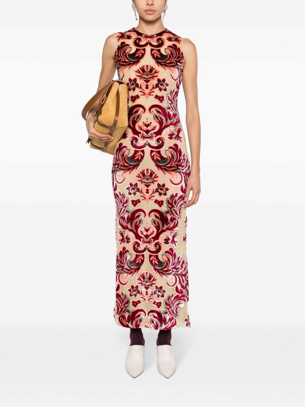 ETRO Fluwelen midi-jurk met barokprint - Beige