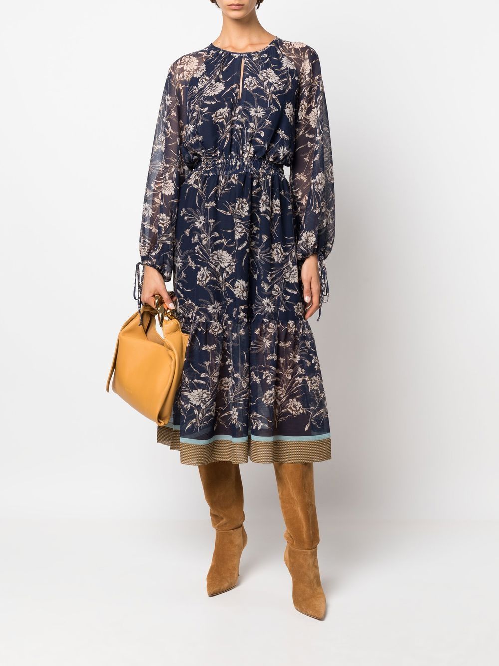 Semicouture Midi-jurk met bloemenprint - Blauw