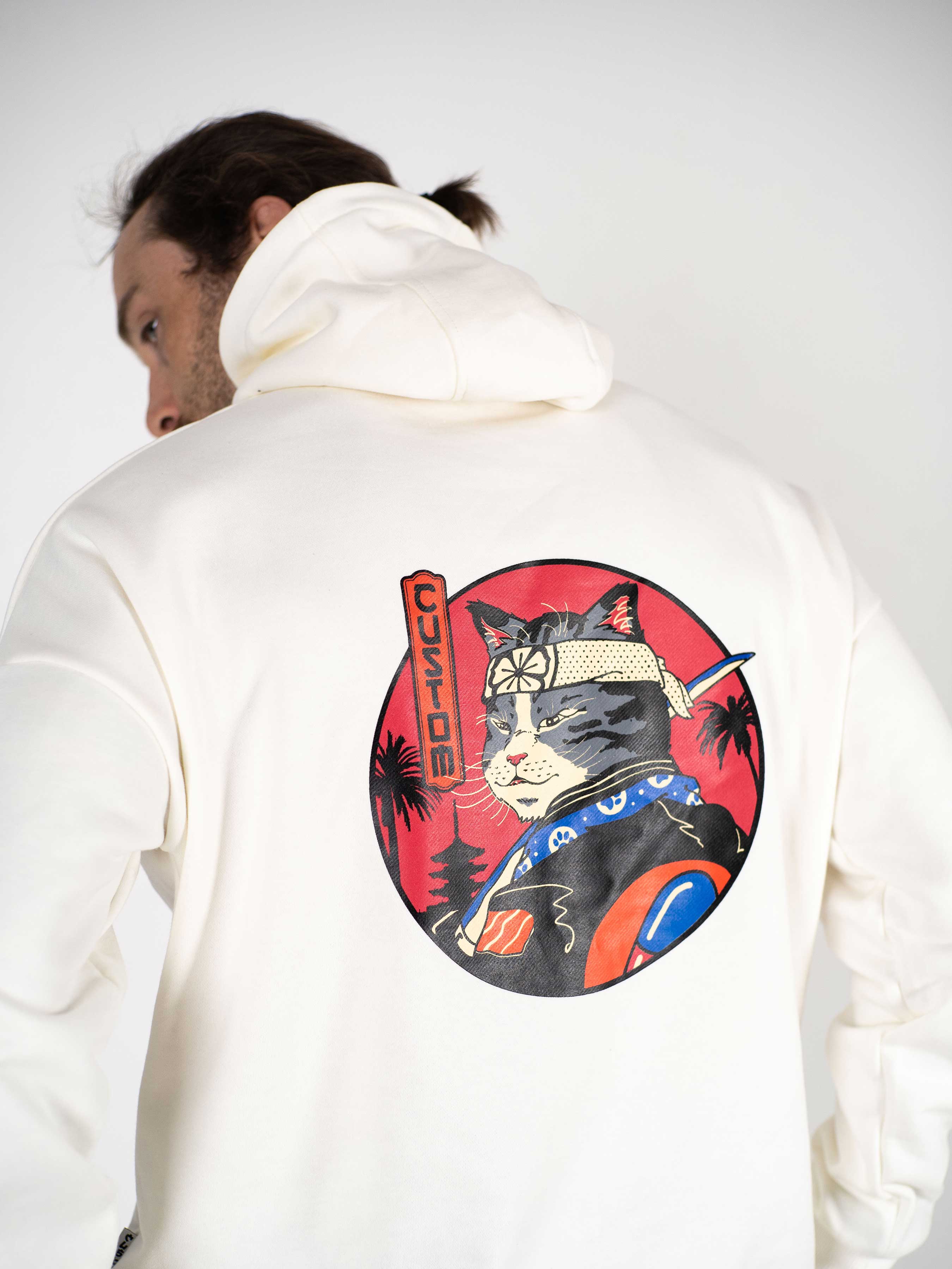 Custom Wear Oversized  hoodie without brush Japan Cat white