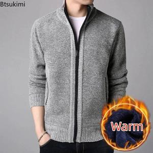 Boho berry Men's Casual Thick Warm Sweater Autumn Winter Zipper Front Sweater for Men Solid Oversize Long Sleeve Knitted Jacket Coat