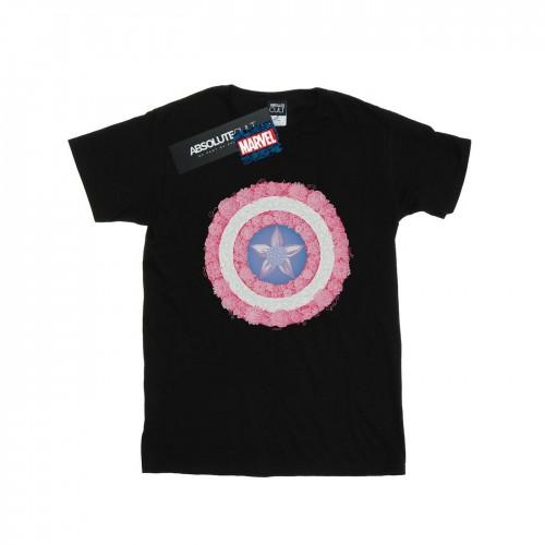 Marvel Girls Captain America Flowers Shield Cotton T-Shirt